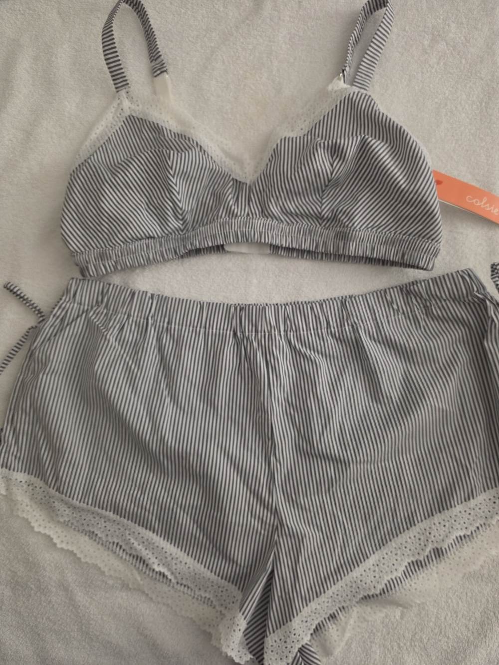 Colsie Striped Lace-Trim Bralette & Shorts Set - White/Black